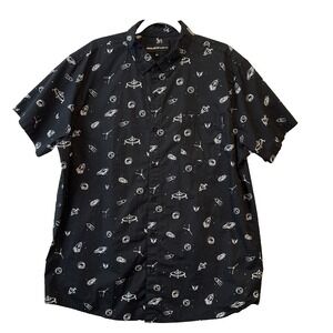 Molokai Surf Co Space Theme Print Button Up Cotton Shirt Men's XXL UFO Sci Fi